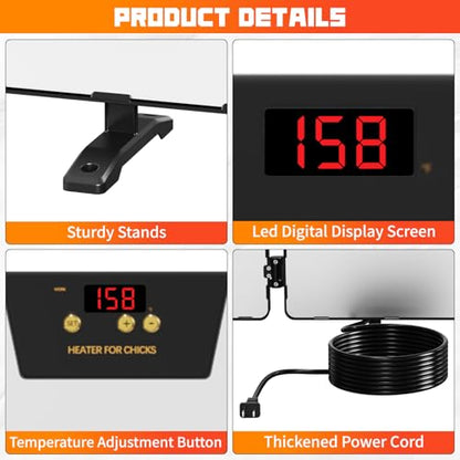 Smart Chicken Coop Heater, 260 Watts 3-in-1 Foldable Chick Heater Built-in Adaptive Temperature Sensor, Chicken Coop Heater for Winter, Coop Heater Adaptable to Timer and Temp Controllers