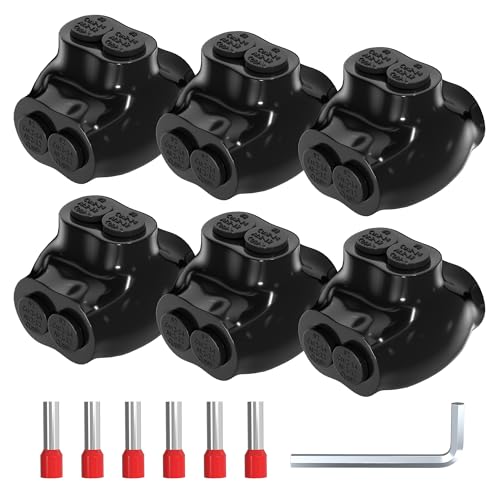Joinfworld 2 Port Insulated Splice Connectors 2-14 AWG Aluminum to Copper Wire Connectors Dual Entry Black Electrical Cable Connectors with 5/32" Slotted Allen Hex - 6 Pack - size: 2-14 AWG