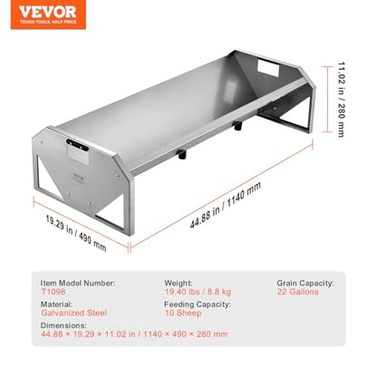 VEVOR Livestock Feeding Trough, 22 Gallon Capacity, 45" Hay Feeder, Heavy Duty Steel Livestock Trough, Galvanized Steel Sheep Feeder Trough Feeding up to 10 Goats for Horse Sheep Hog Farm Sheds Pen