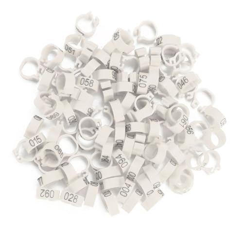 100Pcs 8MM 001 to 100 Numbered Plastic Letter Pigeon Bird Leg Bands Rings, Pigeon Identify Rings, Training Supplies Leg Number Bird Bands for Letter Pigeon (White) - color: White