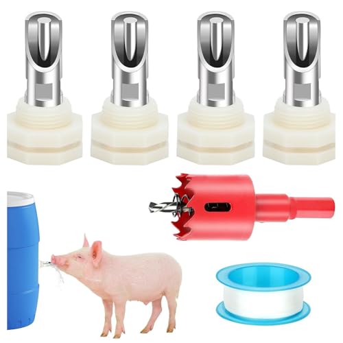 Pig Nipple Waterer for Barrel Kit Automatic Pig Waterer System 1/2 inch Stainless Steel Pigs Drinker Feeder with Water Tank Connectors Hog Water Nipples for Sows Piglet Stainless Steel 4pcs - color: Stainless steel, size: 4pcs