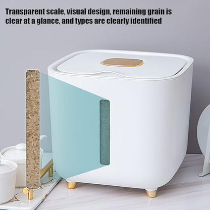 Grain Hopper - High Volume Sealed Provision Bin With Cover, Food Preservation Holder, Large Household Supply Vault, Animal Feed Reservoir, Clear Level Display | for Home Cupboard Pet Feeding Managemen - color: Transparent gray