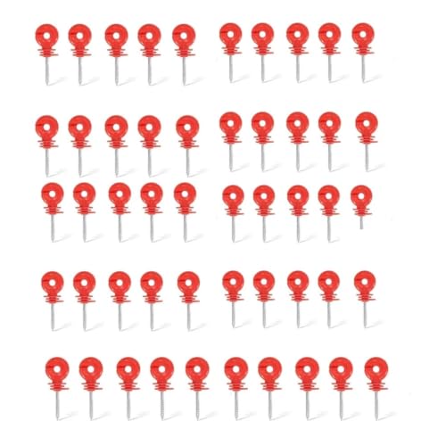 Electric Fencing Ring Insulators Electric Fence Trellis Insulation Nail Insulator for Livestock Breeding Pasture Trong Wire Connections(Red 50pc) - color: Red 50pc