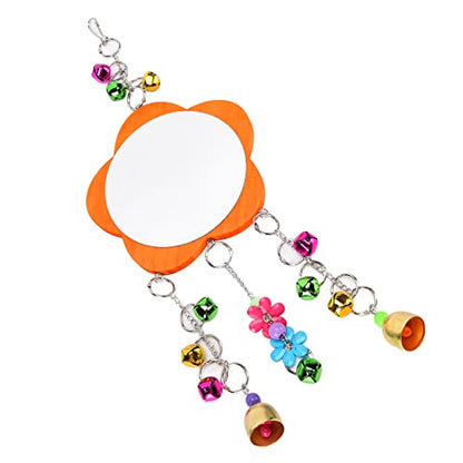 Pet Chicken Mirror Toy with Bells, 5.3 Inch Mirror, 18.9 Inch Chain - Durable, Broken, Stimulates Play and Communication for Pets