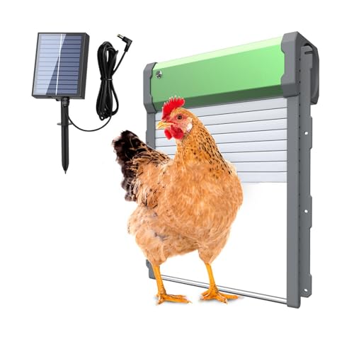 Automatic Solar Powered Chicken Coop Door with Light Sensor, Timer and Remote Control, Weatherproof Anti-Pinch Chicken Coop Rolling Shutter Door ﻿