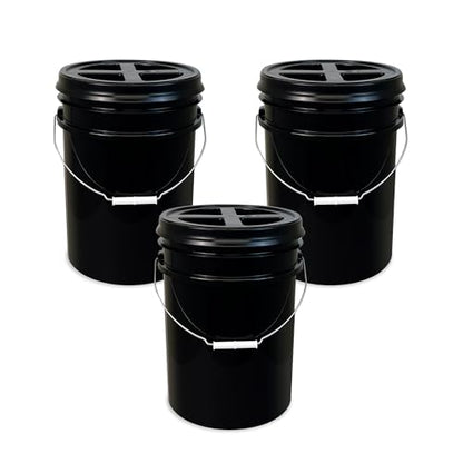 ePackageSupply 5 Gallon Bucket - Food Grade Bucket with Airtight Gamma Seal Screw-On Lid, BPA-Free, Heavy-Duty 90 Mil HDPE Plastic, Bulk Storage, Durable Container, Made in USA, Black/Black, 3 Packs - color: Black/Black, size: 3 Packs