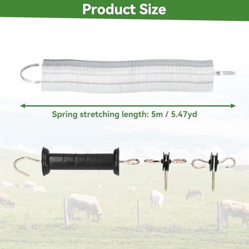 Cyrank Electric Fence Gate Kit, Electric Fence Handle Set, Spring Gate Handle Set, Plastic Electric Fence Gate Handle with Insulators with Spring Electric Fence Insulators for Wooden Post
