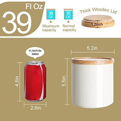 Sweejar Kitchen Canisters Ceramic Food Storage Jar, Stackable Containers with Airtight Seal Wooden Lid for Serving Coffee Bean, Flour, Tea, Spice and More - 39 Fl Oz (Jade) - color: Jade, style: 39 Fl Oz (5.2"x5.5")
