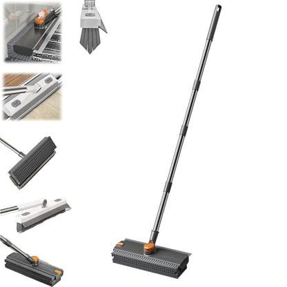 Floor Scrub Brush with Long Handle, 3 in 1 Scrape and Heavy-Duty Stiff Bristle Scrubber Brush, 2-in-1 Floor Brush with Built-in Squeegee, 3 in 1 Floor Scrub Brush (Black-1PC) - color: Black-1pc