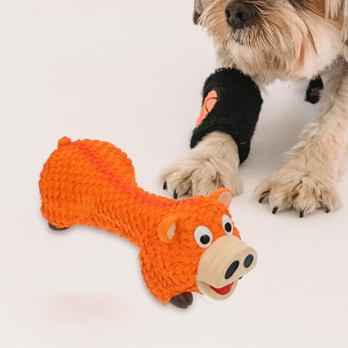 Dog Chew Pig Shape Latex Sturdy Teething for Puppies and Large Dogs Orange Interactive Pet for Teeth Grinding and Biting Training
