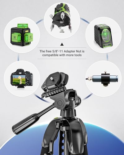 Laser Level Tripod, Huepar 56” Extendable Height Tripod for Line Lasers, Point Lasers, Laser Distance Measures, 1/4" and 5/8" Thread Mount, Multi-Function Hook, Non-Skid Feet, TPD14 - size: 56 inch