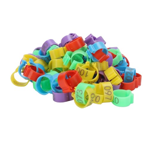 100pcs Chicken Ankle Bands, Multicolor Poultry Leg ID Clips Numbered Chick Identification for Farm Breeding Durable Plastic