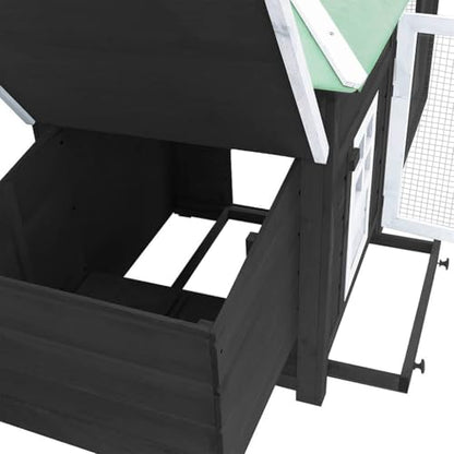 Rustic Chicken Coop 75x75x40 in Grey Solid Firwood Plywood Nest Box Large Run Outdoor Poultry House Easy Clean for Backyard Small Flock - color: Grey