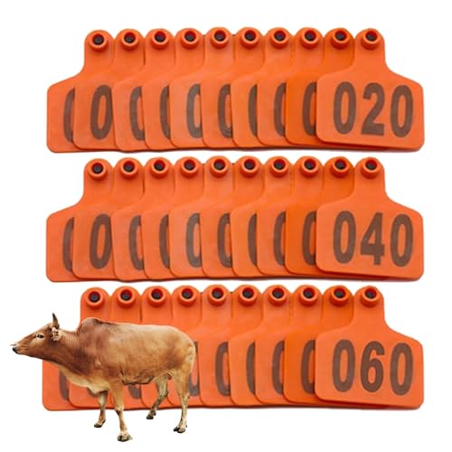 Cattle Ear Tags Livestock Ear Label with Number 001-100/101-200/201-300/301-400/401-500 for Cattle Goat Pigs Cow Animal Identification Ear Tags 001-100 Orange - color: Orange, size: 001-100