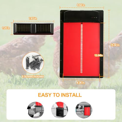 Automatic Chicken Door by COWEHUN - Solar Powered & USB Rechargeable Chicken Coop Door with Dual Remote Controls, Aluminum Alloy Design, Solar Powered, 10M Range for Poultry Farmers & Enthusiasts