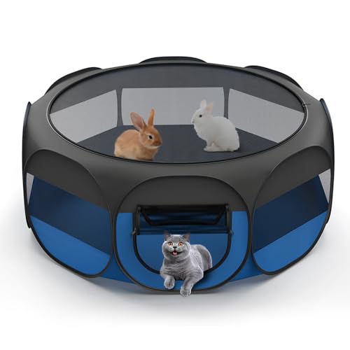 VavoPaw Small Animal Playpen, Chicken Brooder Box with Cover Top, Portable Outdoor Exercise Pet Cage Tent, Waterproof Breathable Pet playpen Indoor for Chick Ktiien Bunny Hamster Guinea Pig,Black+Blue - color: Black + Blue