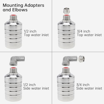 Float Valve, 304 Stainless Steel 1/2inch to 3/4inch Auto Fill Shut Off Water Float Valves Fully Automatic Water Level Control for Water Tank, Pool, Tower, Livestock Troughs - style: Style 1