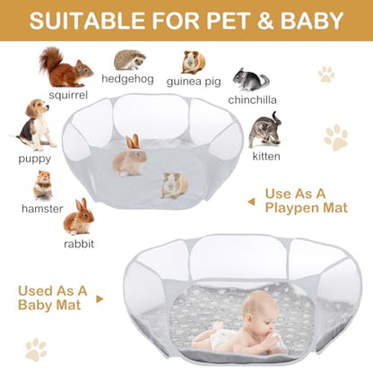 VitalCozy Hamster Playpen with Mat Small Animal Cage Tent Breathable Transparent Guinea Pig Playpen Waterproof Portable Yard Fence Mat Foldable Exercise Playpen Outdoor Indoor (Gray,Star) - color: Gray