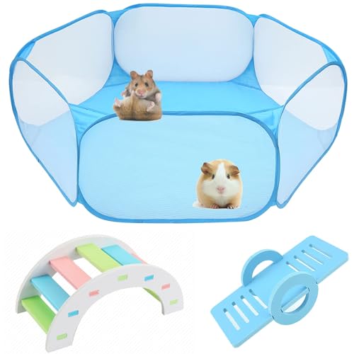 Hamster Foldable Exercise Playpen, Breathable and Transparent Pet Playpen, Indoor/Outdoor Cage Small Animal Fence for Syrian Hamster Rats Chinchillas Rabbit Guinea Pigs Gerbils Hedgehogs Reptiles - color: Skyblue