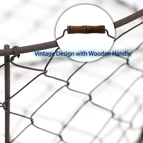 Set of 3 Wire Basket with Wooden Handles - Vintage Style - By Trademark Innovations