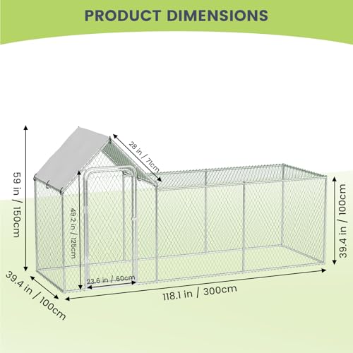 Chicken Coop, Large Metal Chicken Run, Outdoor Chicken Pen with Waterproof and Anti-UV Cover, Walk-in Chicken House with Lockable Door, for Yard, Farm Use, 10' W x 3.3' D x 5' H