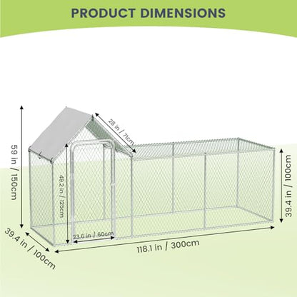 Chicken Coop, Large Metal Chicken Run, Outdoor Chicken Pen with Waterproof and Anti-UV Cover, Walk-in Chicken House with Lockable Door, for Yard, Farm Use, 10' W x 3.3' D x 5' H