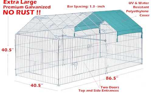 87" x 41" NO Rust Stainless Galvanized Steel Foldable Outdoor Chicken Coop Run Metal Pet Hutch Enclosure Small Animal Playpen Waterproof Cover for Rabbits Chickens - style: 87" x 41"