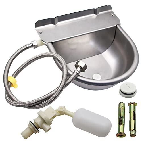 Automatic Horse Drinking Waterer Bowl,Upgrade Stainless Steel Farm Livestock Water Dispenser with Drain Hole and Float Valve for Horse,Dog, Chicken,Goat,Pig (B)