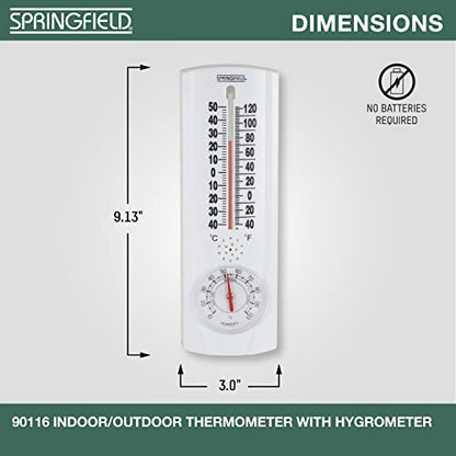 Springfield Vertical Thermometer and Hygrometer, Wireless Indoor Outdoor Thermometer, Humidity Meter for Patio, Garden, or Nursery area, 9.125-Inch, White - size: 1 Count (Pack of 1)