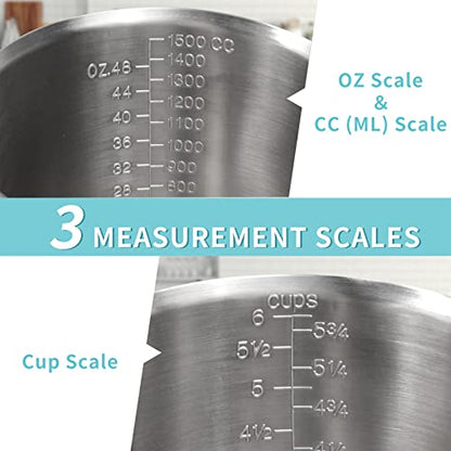 Measuring Cup, [Upgraded, 3 Measurement Scales, Including Cup Scale, ML Scale, Ounce Scale], Newness Stainless Steel Measuring Cup with Marking with Handle, 48 Ounces (1.5 Liter, 6 Cup) - size: 48 OZ (6 Cup, 1500 ML)