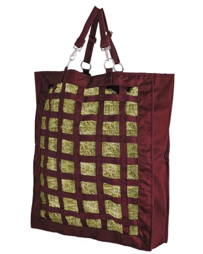 QHP Hay Bag for Horses | Slow Feed Horse Hay Bag | Horse Hay Feeder | 2.4" Mesh | Holds up to 13 lbs | Durable 600D Polyester | Stall, Trailer & Paddock | 2-Year Warranty (Burgundy) - color: Burgundy