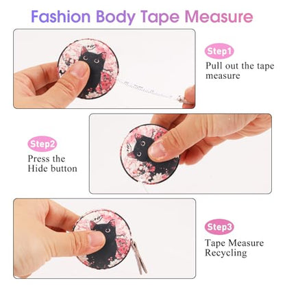 Retractable Mini Tape Measure, Auto-Retract, Premium Leather Tape Measure, Dual-Sided Ruler, Ideal for Fabric Cutting, Body Measurements, and Handicrafts (Cute Kitten) - color: Cute Kitten