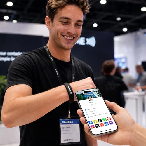 Smart Digital Business Card Wristband with NFC & QR Code - Social Media Sharing Bracelet - Tap to Share Profile - Compatible with iOS & Android (Black) - color: Black