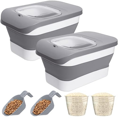 10-26Lbs Airtight Dog Food Container 2Pcs,Collapsible Pet Food Storage | Dog Food Storage with Double Airtight Seal,Magnetic Lid,Cat Food Container Dry Food,Space-saving,Scoops and Measuring Cups - color: Light Grey-2/10-26 Lbs