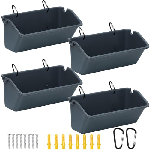 Wenqik 4 Pack Chicken Feeder Waterer Hanging Goat Feeders, 5 Quart Fence Mount Poultry Feed Troughs with Metal Clips and Screws, Livestock Feed Buckets for Sheep Duck Coop, Farm, Geese (Dark Gray) - color: Dark Gray