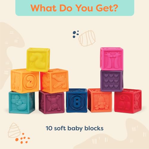 B. toys – Baby Blocks – Stacking & Building Toys for Babies – 10 Soft & Educational Blocks – Numbers, Shapes, Colors, Animals – One Two Squeeze – 6+ Months - style: Blocks