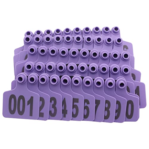 Cattle Ear Tags, Large Plastic Livestock Ear Tags for Sheep Cattle Calf Hog with Number 001-100/101-200/201-300, Animal Identification Ear Tag(Purple,001-100) - color: Purple, size: 001-100