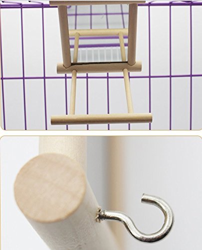 Hypeety Bird Parrot Mirror Toy Swing Hanging with Perch for Parrot Parakeet Budgies Cockatiel Conure Finch Lovebird (D) - color: Wooden Mirror with Perch