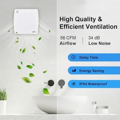 4 Inch Exhaust Fan, 56CFM Wall Mount Bathroom Exhaust Fan with Timer and Backdraft Damper, Quiet Window Mount Extractor Ventilation Fan for Bathroom Kitchen Garage, 12W, White - style: Timer-without Plug