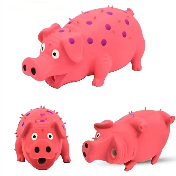 Squeaky Pig Dog Toys, 2 Pack Grunting Pig Dog Toy that Oinks Grunts for Small Medium Large Dogs, Grunting Pig Sound Play Dog Toy - color: Red and Yellow