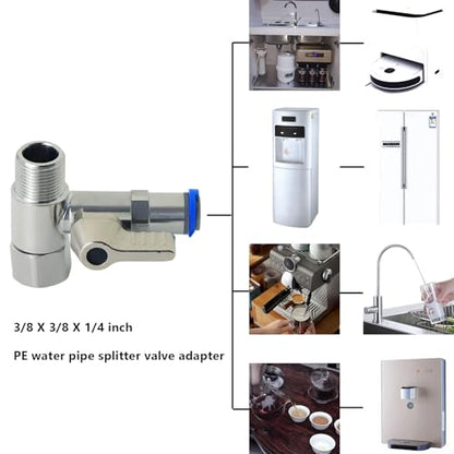 3/8" x 3/8" x 1/4" Reducing Tee Valve, Stainless Steel RO Water Fitting | stainless steel reducing tee for fridge RO, coffee & ice makers. Perfect step-down adapter for 3/8" to 1/4" water lines. - style: 3/8*3/8*1/4Three-Way Ball Valve