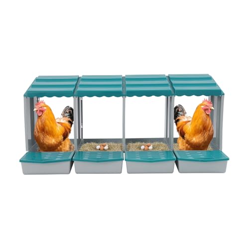 Chicken Nesting Box, 4 Compartment Hen Laying Boxes with Egg Collection, Wall Mountable Roll Away Nest, Heavy Duty Chicken Coop Laying Box for Home, Outdoor, Farm, Backyard (Green+Grey) - color: Green+Grey