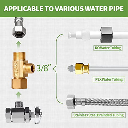 Litorange Lead-Free 1 PCS Brass Angle Stop Add-A-Tee Valve 3/8" Female by 3/8 Inch by 3/8-Inch Male T Extender Water Compression Easy Connect Tee (Pack of 1) - size: 3/8" Add-A-Tee Brass