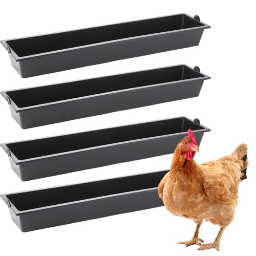 DQITJ 4 Pack Chicken Large Capacity Feeder Plastic Feed Trough Bucket Hanging Food Dispenser for Chicken Duck Pigeon Bird Livestock Poultry (23.6": Black)