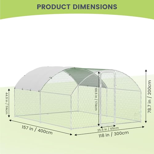 Large Metal Chicken Coop, Large Chicken Coop for Yard, Walk-in Poultry Cage with Waterproof and Anti-Uv Cover, Chicken Run for Outdoor Backyard Farm, Doom Roof, 9.8×13.1×6.6ft - size: 9.8 x 13.1 x 6.6 ft