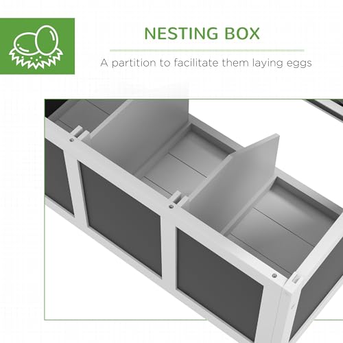 PawHut Wooden Chicken Coop, Chicken Tractor for 2-4 Chickens, Outdoor Poultry Cage Rabbit Hutch Duck Coop Hen House with Nesting Box, Tray, Windows, Dark Gray