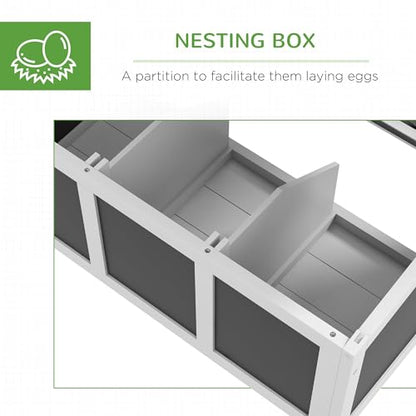 PawHut Wooden Chicken Coop, Chicken Tractor for 2-4 Chickens, Outdoor Poultry Cage Rabbit Hutch Duck Coop Hen House with Nesting Box, Tray, Windows, Dark Gray