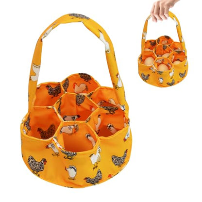 Egg Gathering Basket, Canvas Egg Carrier with 7 Pouches, Holds Up to 7 Eggs | Includes 1 basket, Long handle for one hand carry, Felt base pad for set down cushioning, Wipe clean canvas
