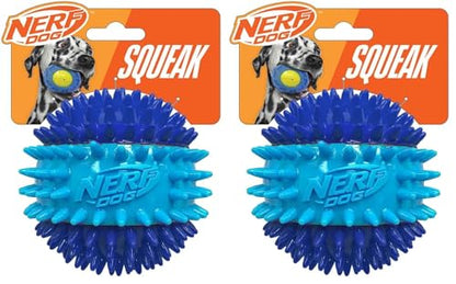 Nerf Dog 3.7in TPR 3-Part Spike Squeak Ball Dog Toy - Dark Blue/Light Blue (Pack of 2) - size: 3.7 inches (Pack of 2)