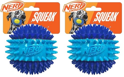 Nerf Dog 3.7in TPR 3-Part Spike Squeak Ball Dog Toy - Dark Blue/Light Blue (Pack of 2) - size: 3.7 inches (Pack of 2)